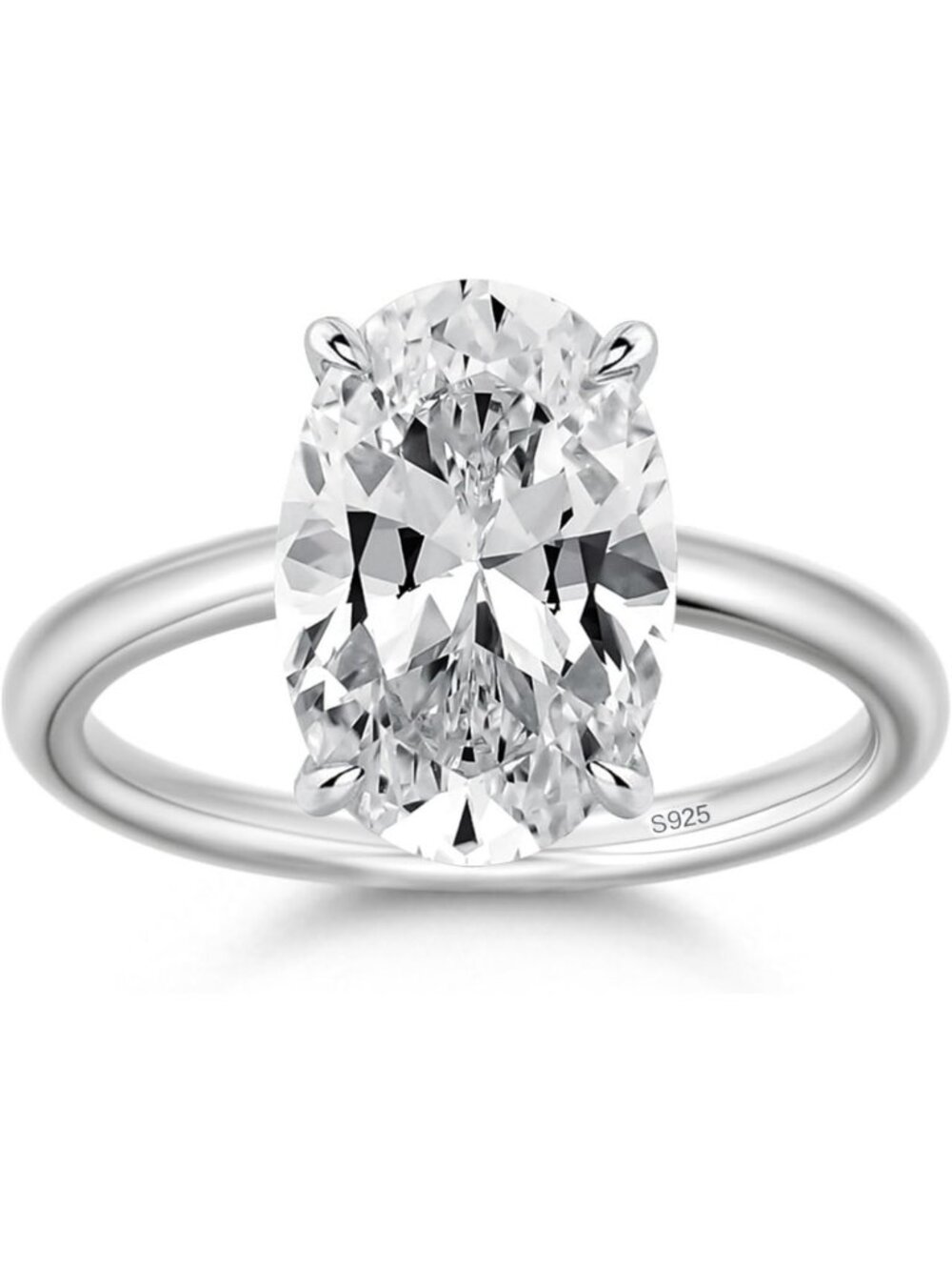 Stunning 3.5 Carat Elongated Oval Cut Engagement Ring, 925 Sterling Silver